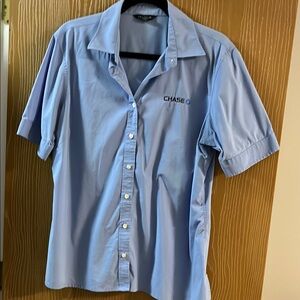 Chase bank branded Lands' End Blue Button Down Shirt Essential Top